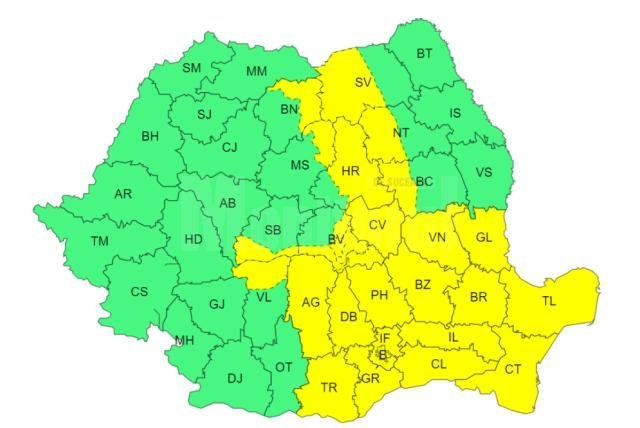 Un nou cod galben de vijelii și grindină, în județul Suceava 