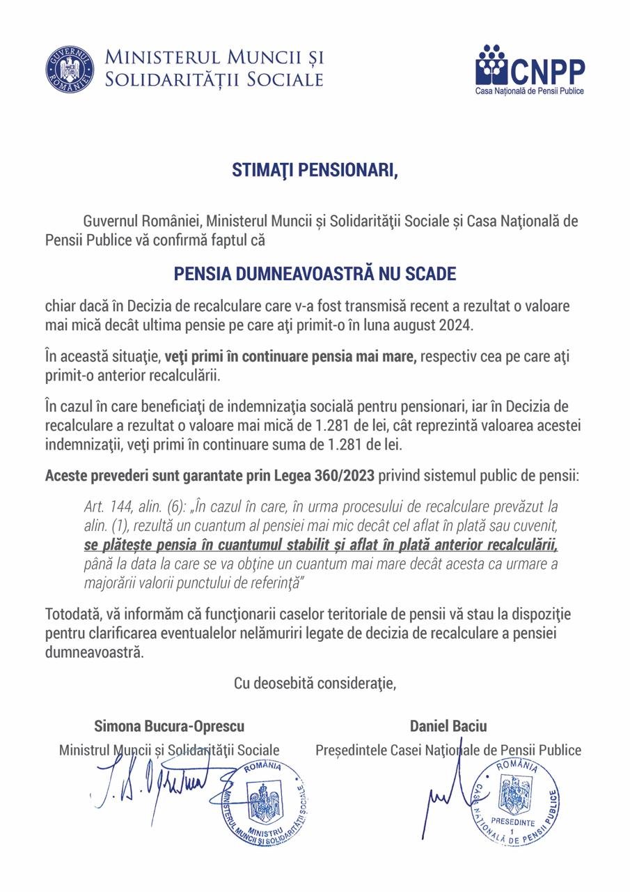 Scrisoarea oficială pe care o vor primi toți pensionarii 2419