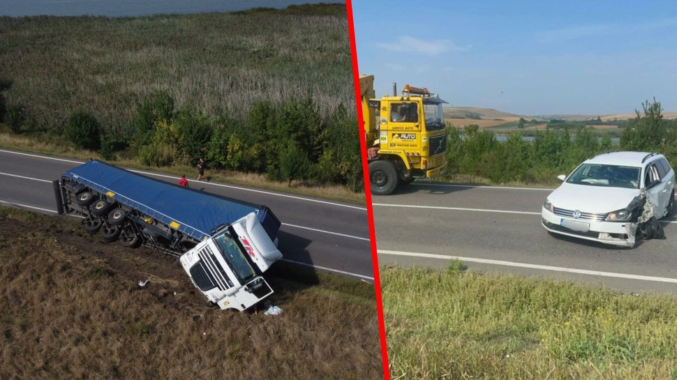 Trafic blocat ore bune în urma unui accident între un TIR și o mașină la Bunești