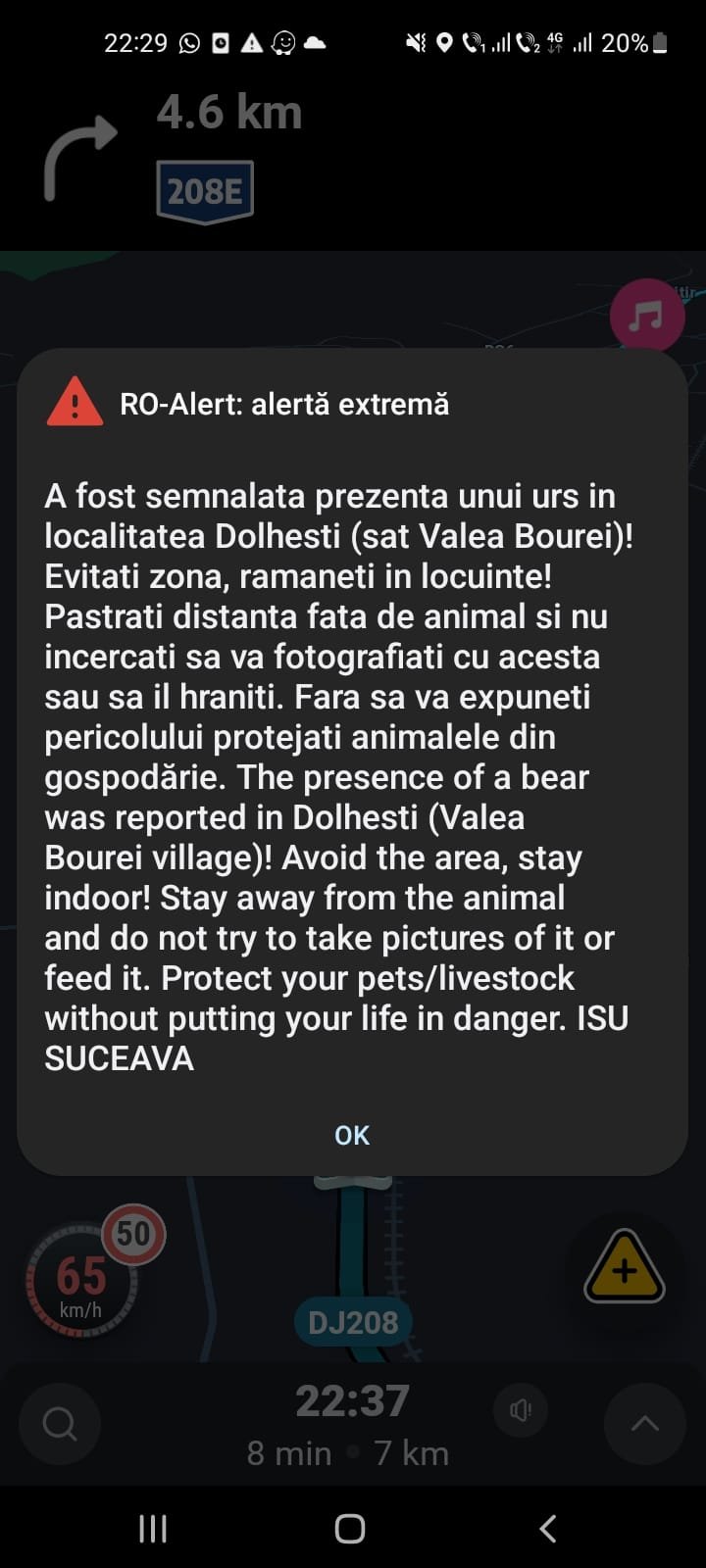 Autoritățile au fost în alertă din nou, luni seară, după ce un urs a fost semnalat la Valea Bourei 3199