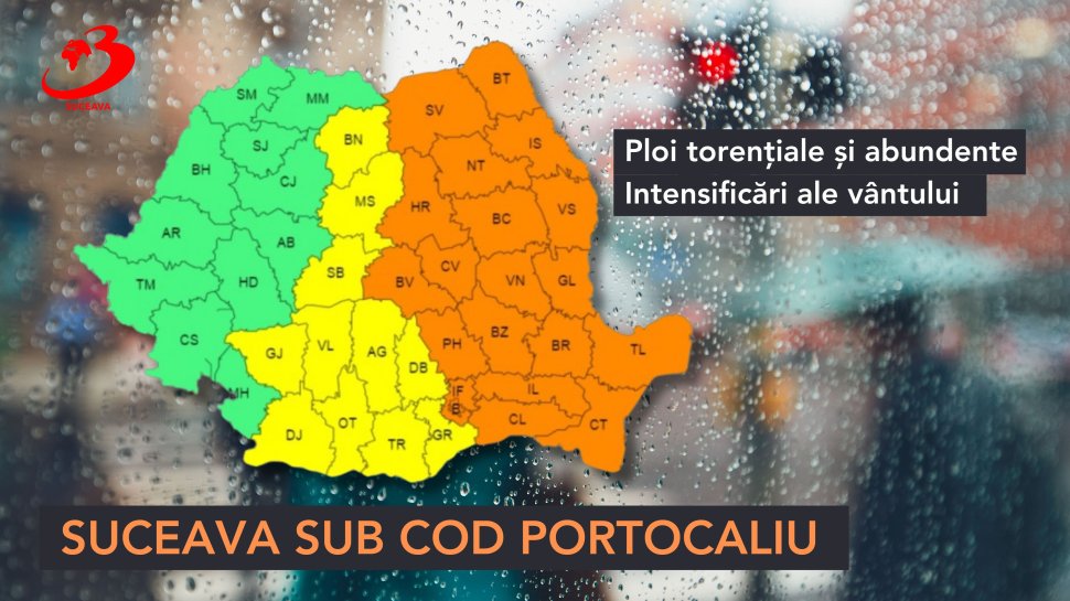 Suceava sub cod portocaliu de ploi torențiale și abundente, începând de duminică seara