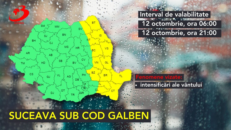 Cod galben de vânt puternic pentru zona de șes a județului Suceava