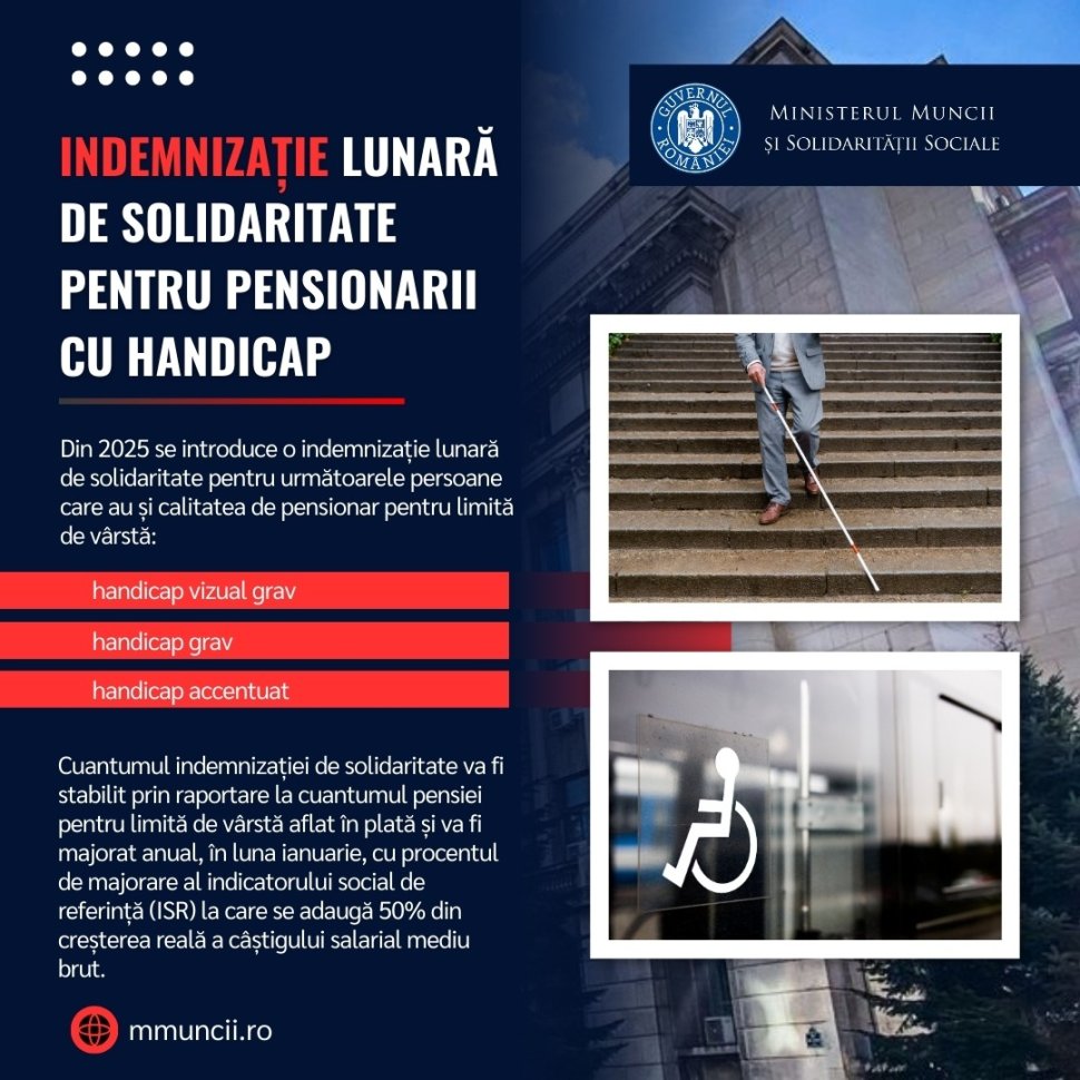 Indemnizație de solidaritate pentru pensionarii cu handicap, din 2025