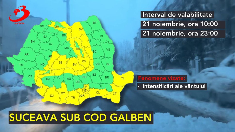 Județul Suceava intră sub cod galben de intensificări ale vântului