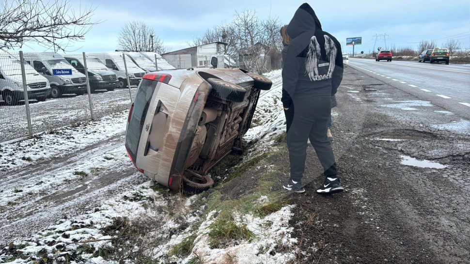 Șoferiță la un pas de o tragedie pe DN2E, la Cumpărătura 6886