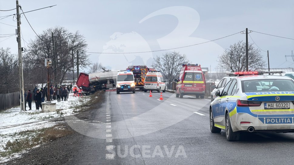 Impact fatal pe E85: Autoturism și cisternă implicate într-un impact violent la Roșiori 7383
