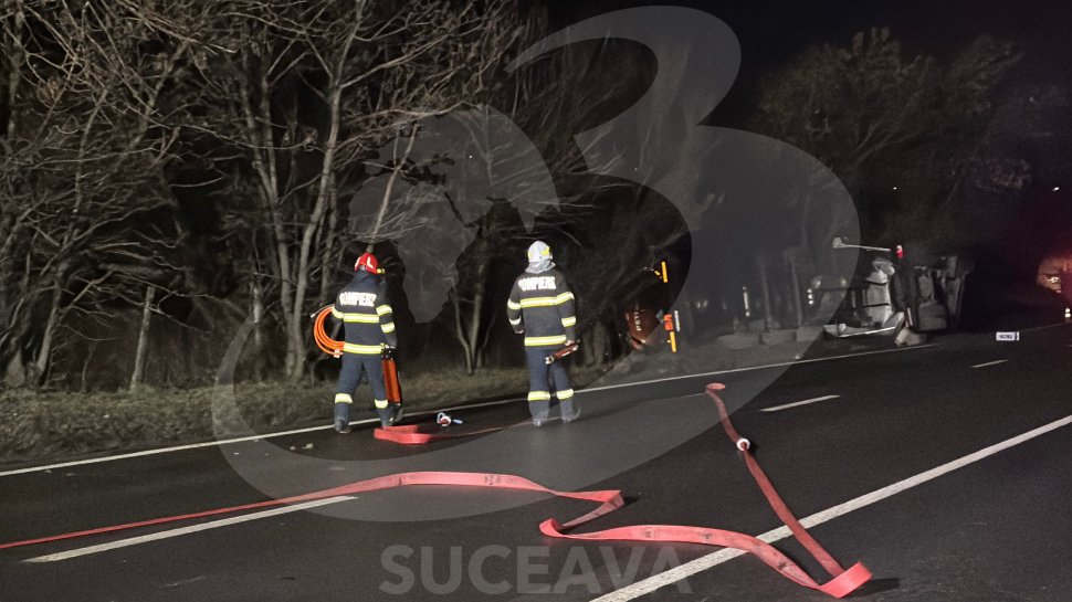 O cisternă cu combustibil s-a răsturnat marți seara, la Spătarești 7882