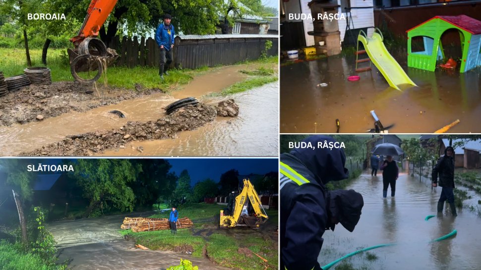 Curți inundate, poduri distruse și case izolate în comuna Râșca, luptă cu puhoaiele la Boroaia