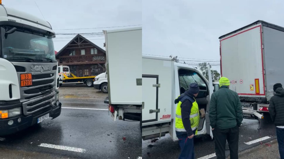 Incident rutier la Spătărești: o camionetă, prinsă între două TIR-uri