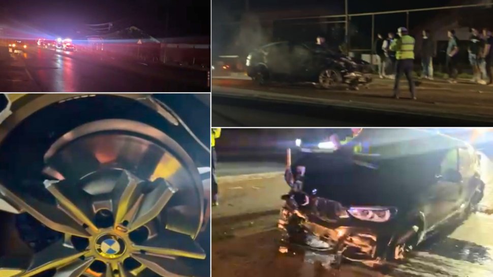 Un bolid de lux, făcut praf la Fălticeni, după ce a doborât trei stâlpi de iluminat