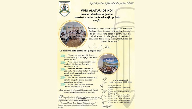 Seminarul Teologic Liceal Ortodox „Mitropolitul Dosoftei” devine acum Acasă și pentru cei mici!