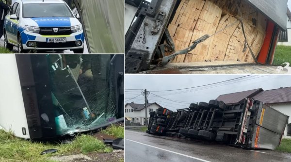 un tir cu cherestea s a rasturnat pe e85 la draguseni un tir cu cherestea s a rasturnat pe e85 la draguseni