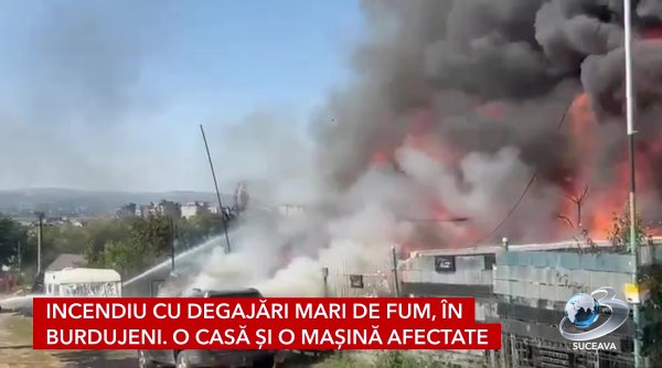 incendiu cu degajari mari de fum in burdujeni o casa si o masina afectate