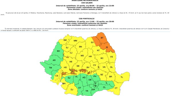 judetul suceava are alerta dubla de vant puternic pentru joi